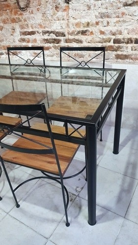 Imagen 7 de 9 de Mesa Comedor Industrial Hierro Y Madera 140x80x78 + 4 Sillas