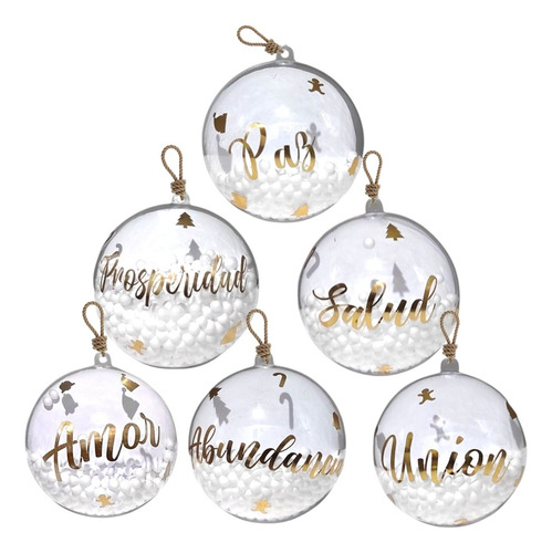 12 Esferas Bolas Navideñas Decoradas Personalizadas Con Deseos De Abundancia Con Copitos De Nieve Plásticas Transparentes De 8cm Roy majestic