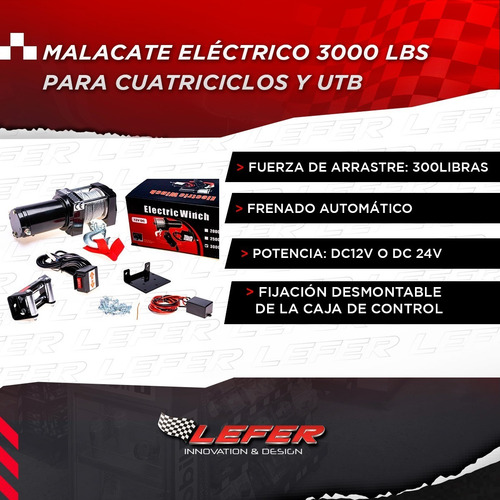 Imagen 2 de 10 de Malacate Electrico Cuatriciclo Y Utv 12v. 3000 Lbs 1361 Kg