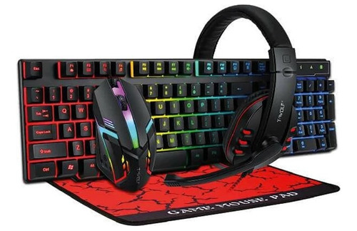 Combo Teclado, Mouse, Audifonos Y Mouse Pad T-wolf Tf800