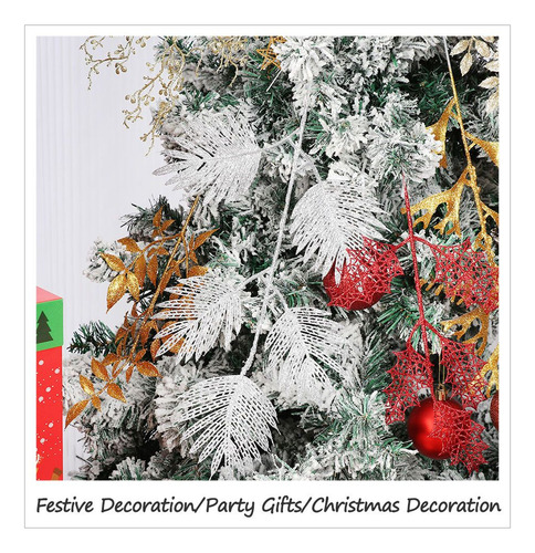 Decoración De Árbol De Navidad Con Hojas De Flores Doradas,