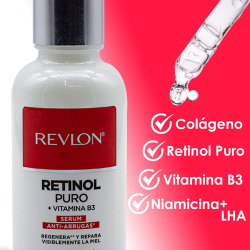 Serum Facial Retinol Puro Revlon +vitamina B3 +colageno 30ml Todo Tipo De Piel Día/noche