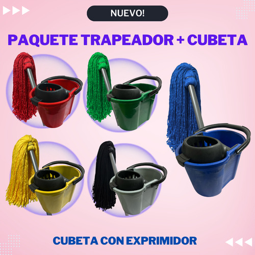 Trapeador Microfibra Española + Cubeta Con Exprimidor 15 Lt Amarillo