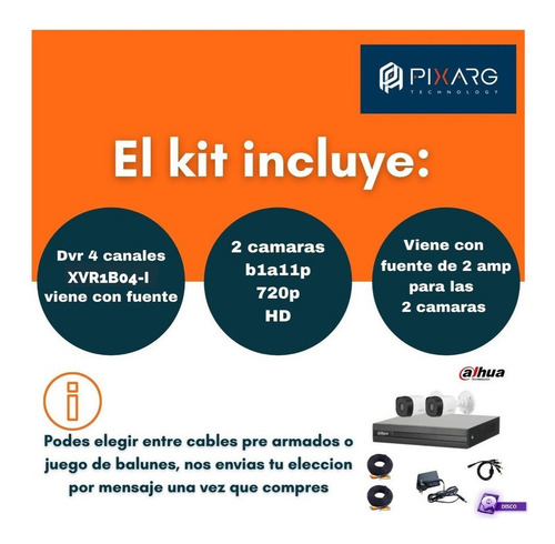 Imagen 2 de 8 de Kit 2 Camaras Seguridad Dahua P2p Dvr 4 Canales 1080n Disco