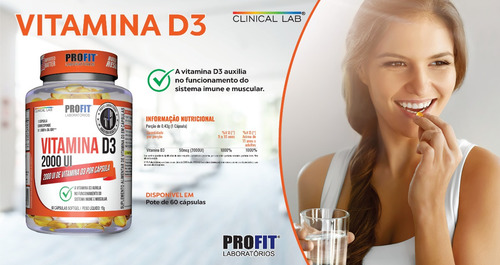 10x Vitamina D3 Colecalciferol 2000 Ui 60 Caps - Profit Labs