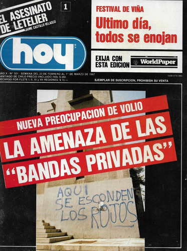 Revista Hoy 501 / 1 Marzo 1987 / Bandas Privadas Amenaza