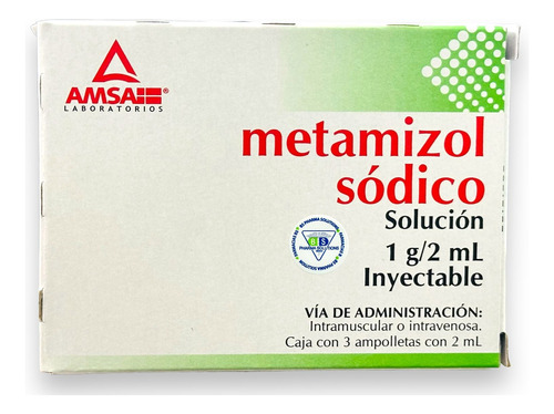 Metamizol Sódico 1g/2ml Inyectable C/3 Ampolletas Amsa