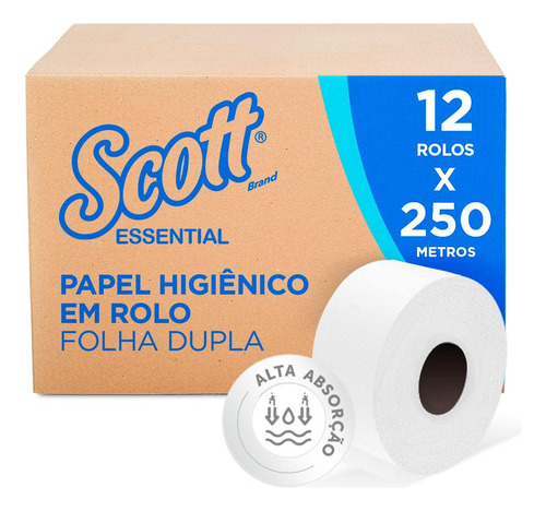 Papel Higiênico Rolo F/dupla Essential Scott 250m 12 Un