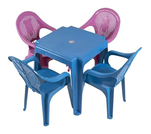 Kit Mesa Mais 2 Cadeiras Rosa E 2 Azul Infantil 58x26cm Tedd