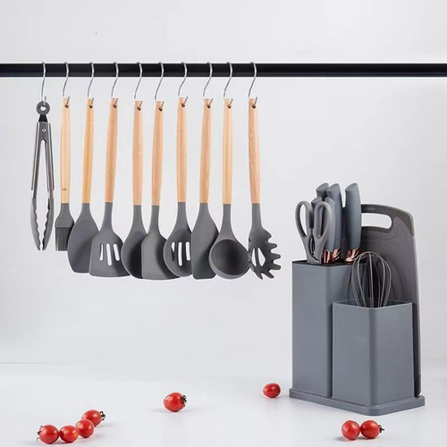 Set De Utensilios De Cocina De Silicona Gris Premium 20 Piezas Completo Ergónico Y Antideslizante Para Todo Tipo De Cocina, Utensilios De Cocina Anticorrosivos Resistentes Al Calor Y Flexibles