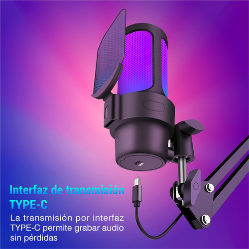 Microfono Condensador Rgb Microfono Con Trípode Para Podcast