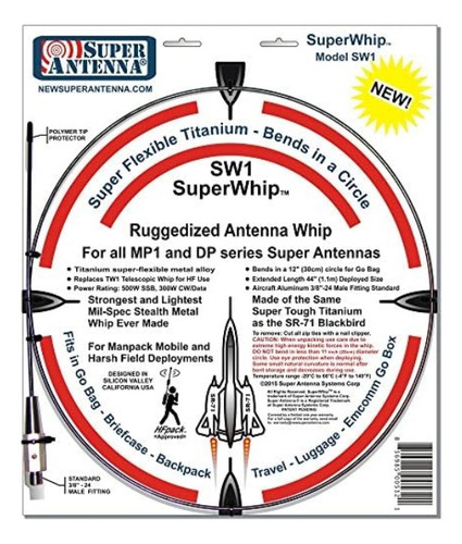 Super Antenna Sw1 Superwhip Titanium Flex Whip Para Mp1 Ham