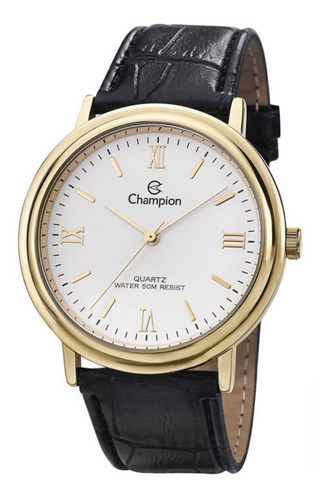 Relogio Masculino Dourado Champion Pulseira Couro Original