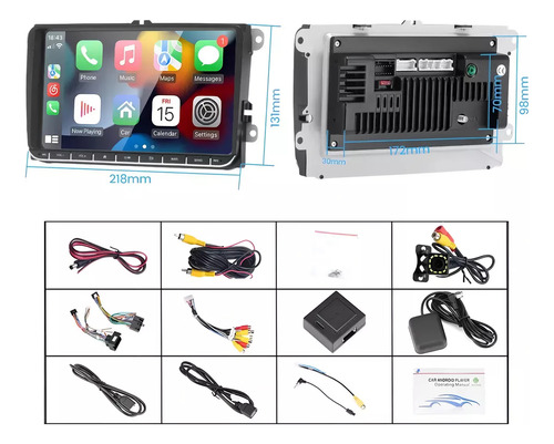 Gearelec Autoestéreos Pantalla Carplay 9 Pulgadas 4gb 64ggb Android Auto Wifi Bluetooth Gps Soporte Amplificador Subwoofer Con Cámara Para Vw Volkswagen Jetta Bora Vento Polo Skoda Seat