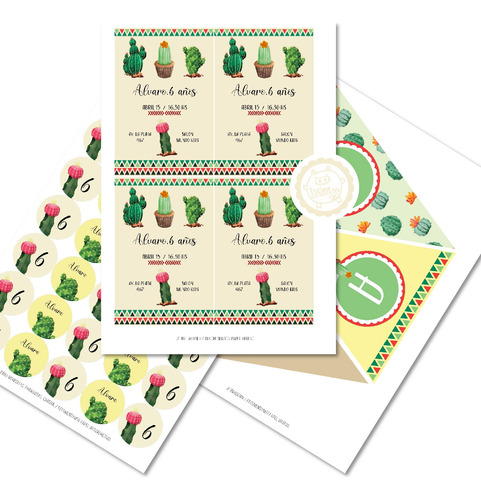 Kit Imprimible Cactus Fiesta Mexicana Pdf Textos Editables 