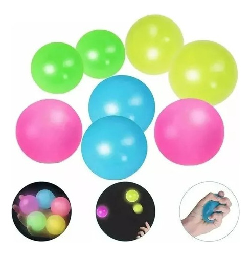 Pelotas Pegajosas Fluorescentes Juguete Niño Tiktok Pack 12