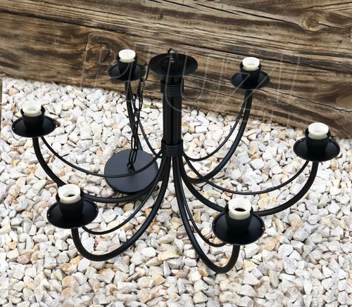 Lámpara Colgante Araña Grande 6 Luces - Hierro Negro
