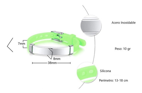 Imagen 4 de 6 de Pulsera Alerta Médica Niños Adolescentes Grabado Incluido