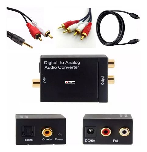 Kit Conversor De Áudio Digital Optico P/ Analógico Rca Av P2