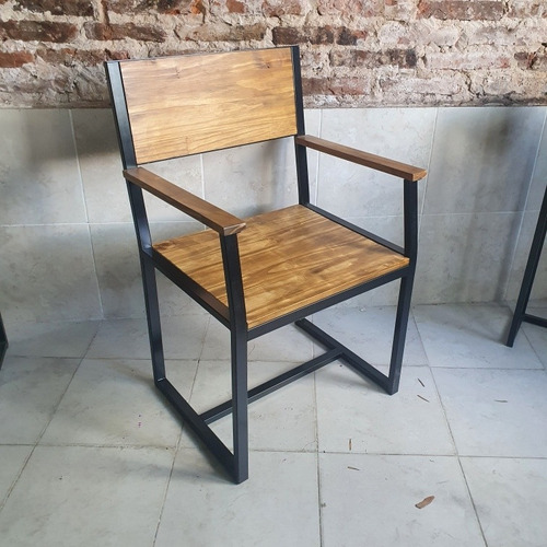 Sillon Industrial Con Brazos Hierro Y Madera Maciza