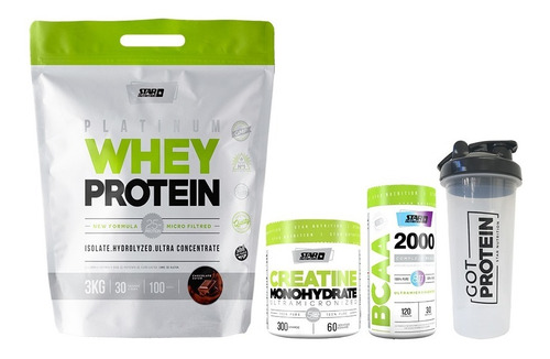 Whey Protein Star Nutrition 3kg + Creatina + Bcaa 2000 +vaso