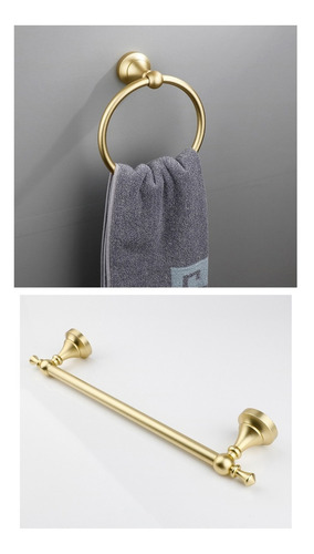 Set Juego Accesorios Para Baño 5 Pieza Acabado Oro Cepillado