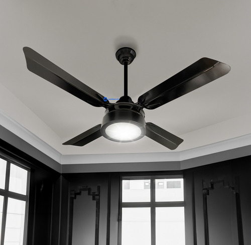 Ventilador Techo Palas Metálicas Plafon 2 Luces Estructura Negro