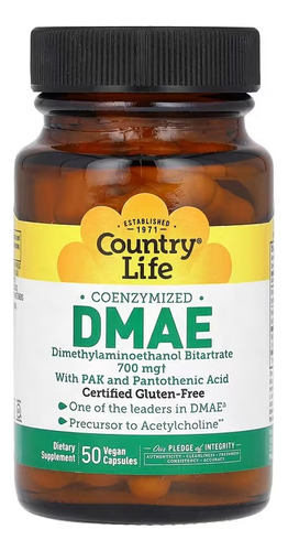 Country Life Dmae Coenzimizado 700mg 50 Cápsulas Veganas Sabor Sin Sabor