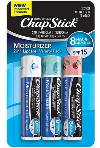 Chapstick Lip Balm 4 Gr Pack X 3 Cool Mint-black Cherry-azul