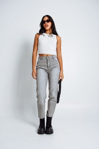 Pantalon Mom Plateado | H-reina | Tiro Alto | Buen Calce
