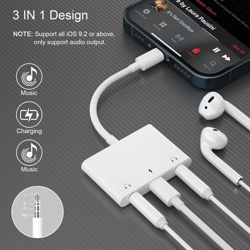 Anytrox Adaptador Audifono Para iPhone 3 1 Divisor Audio