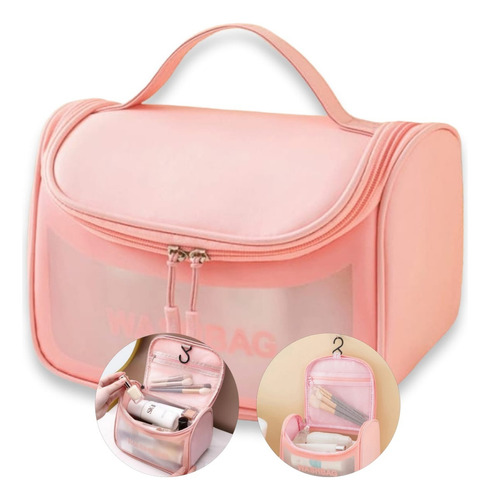 Bolsa Necessaire Feminina Transparente Maquiagem Viagem Mala Cor Rosa