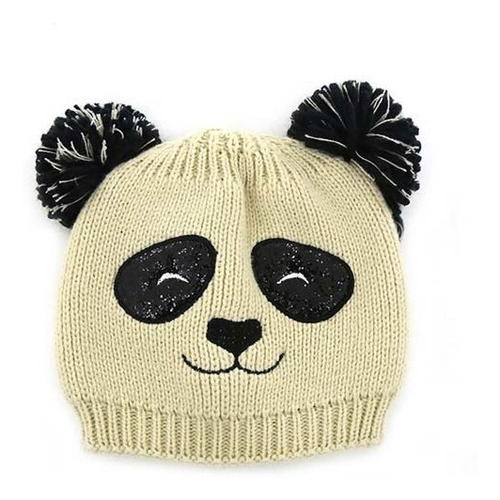 Gorro De Lana Panda Nena Nene Otoño Invierno Doble Pompon