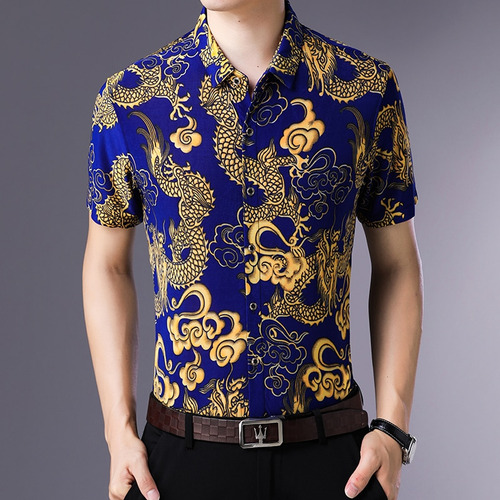 Blusa Con Estampado De Dragón Para Hombre, Ropa De Calle Con