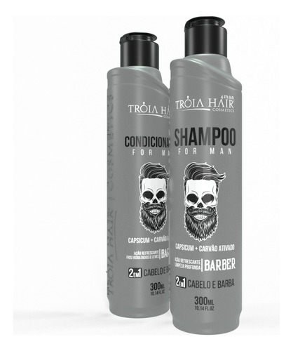 Kit Shamp + Cond. Cabelo E Barba Tróia Hair 4man 2x300ml