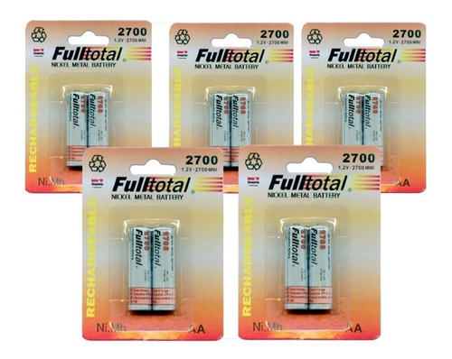 Diez Pilas Recargables Aa Fulltotal Aa 2700mah Ni Mh