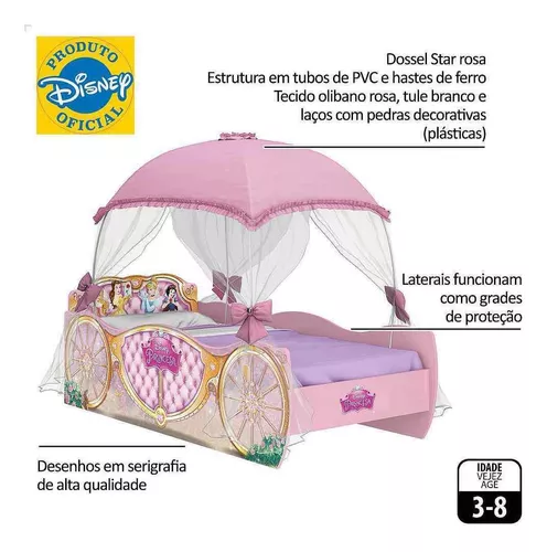 Jogo de Quarto Infantil Cama Princesas Disney Star com Dorsel e