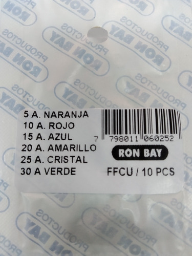 Kit Fusibles Blíster 10 Unidades Surtido Automotor Con Pinza Marca Ron Bay