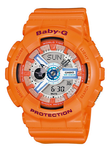 Reloj Casio Baby-g Ba-110sn-4adr Resina Mujer 100% Original Color de la correa Naranja Color del fondo Blanco