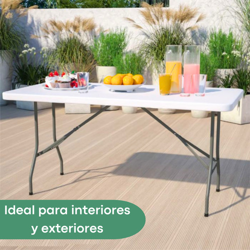 Mesa Plegable Plástico Tipo Portafolio Jardín Portátil 1.80m Color Blanco