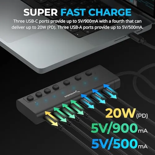 Sabrent Hub Usb-c De 7 Puertos Con Interruptores