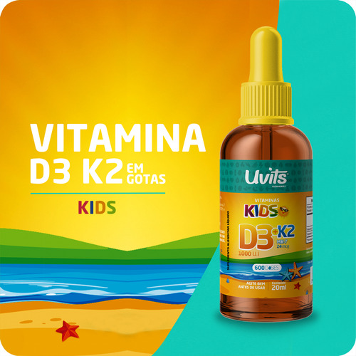 Vitamina Kids D3 E K2 Em Gotas 600 Doses 20ml - Uvits Sabor Sem Sabor