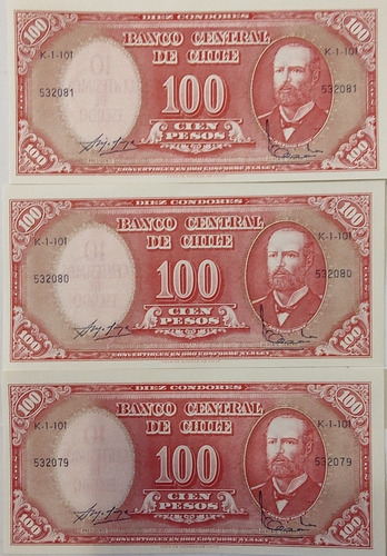 7 Billetes Chile De 100 Pesos Correlativos Re Molina Ib (bb9