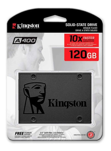 Disco Sólido 120gb Ssd Kingston A400 Sata3 500mb/s Pc Gamer Color Negro