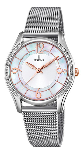 Festina Reloj Pulsera Acero Mujer Analogico Mineral Plata Correa Plateado Bisel Plateado Fondo Beige