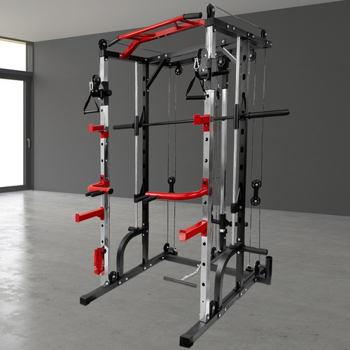 Jaula Smith Gimnasio Multifuncional Power Rack Poleas Color De La Estructura Negro Color Del Tapizado Negro
