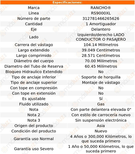 1*amortiguador Rs9000xl 39.049 Cm Izq/der Del Tahoe 00