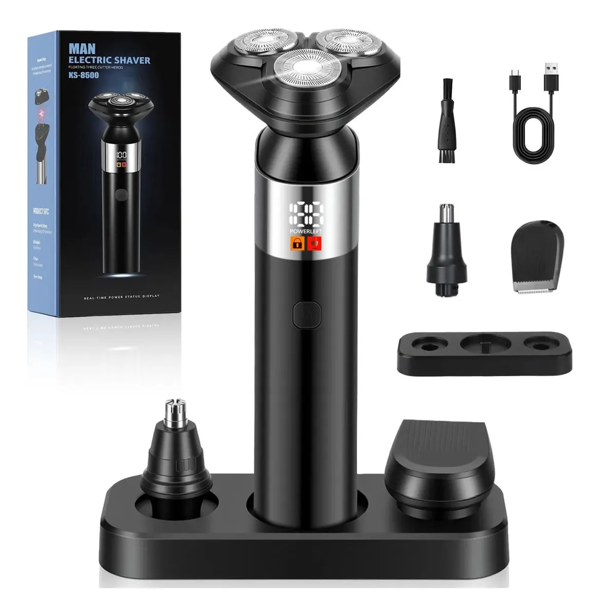 Imagen de Afeitadora Eléctrica Maxgroom Rotativa Inalámbrica Para Hombre Con Base y Cabezales Lavables