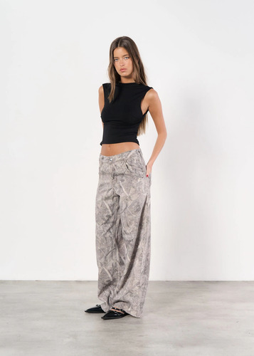 Pantalón Baggy De Jean Rígido Tiro Medio - Real Tree