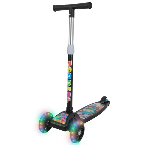 Patinete Infantil 3 Rodas com LED Dobrável Preto
